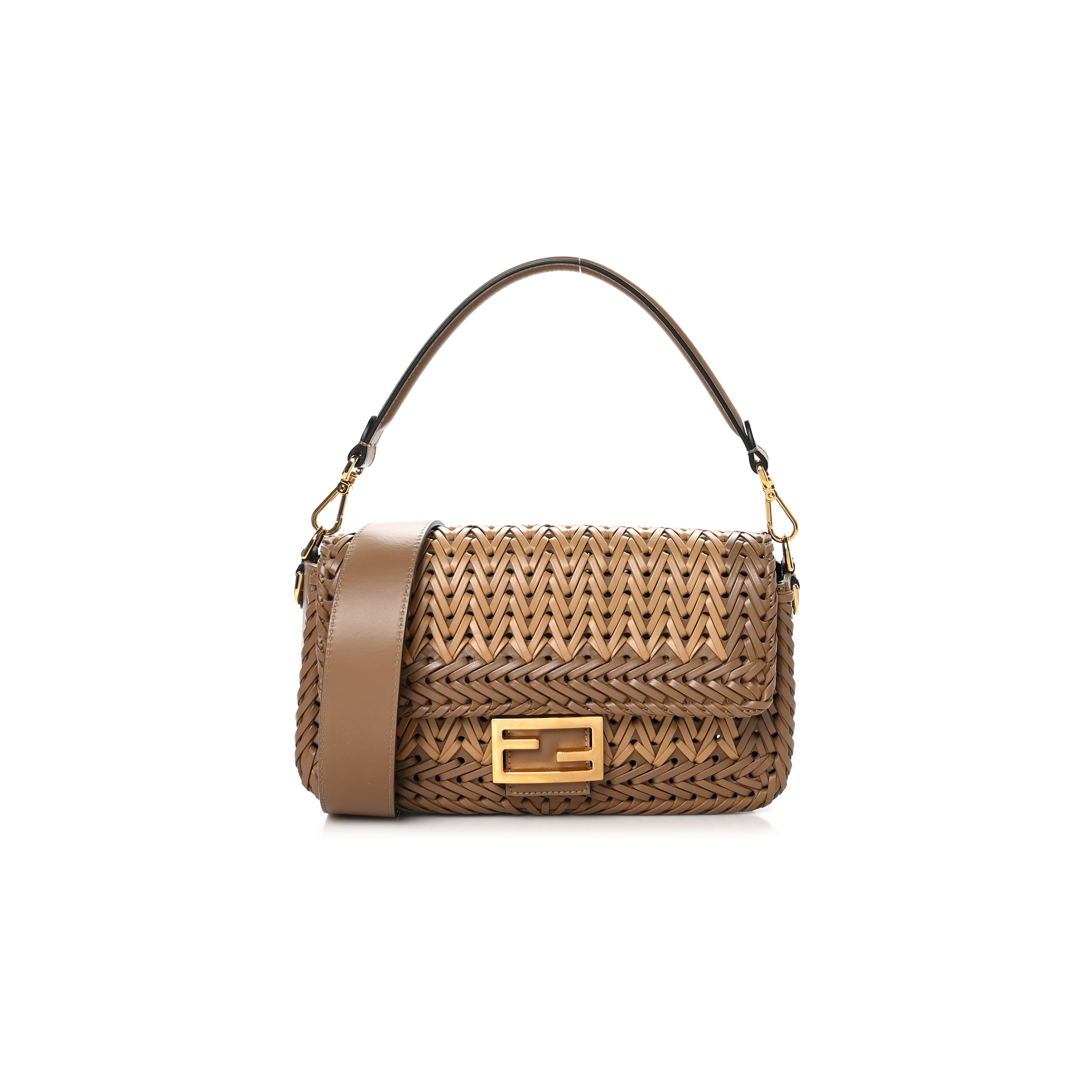 FENDI NAPPA FF WOVEN BAGUETTE BROWN (27*15*6.5cm)